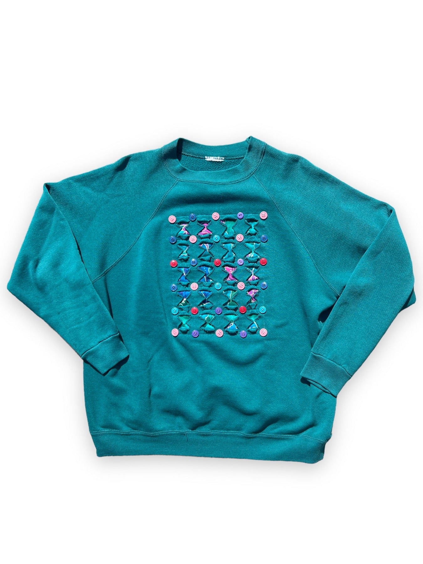 BUTTONS & BOWS TEAL SWEATSHIRT