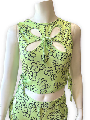 KEY LIME FLORAL CUT OUT TANK TOP