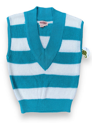 CHECKMATE TURQUOISE & CREAM STRIPED KNIT TOP