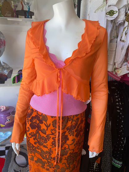 ORANGE MESH RUFFLE TOP