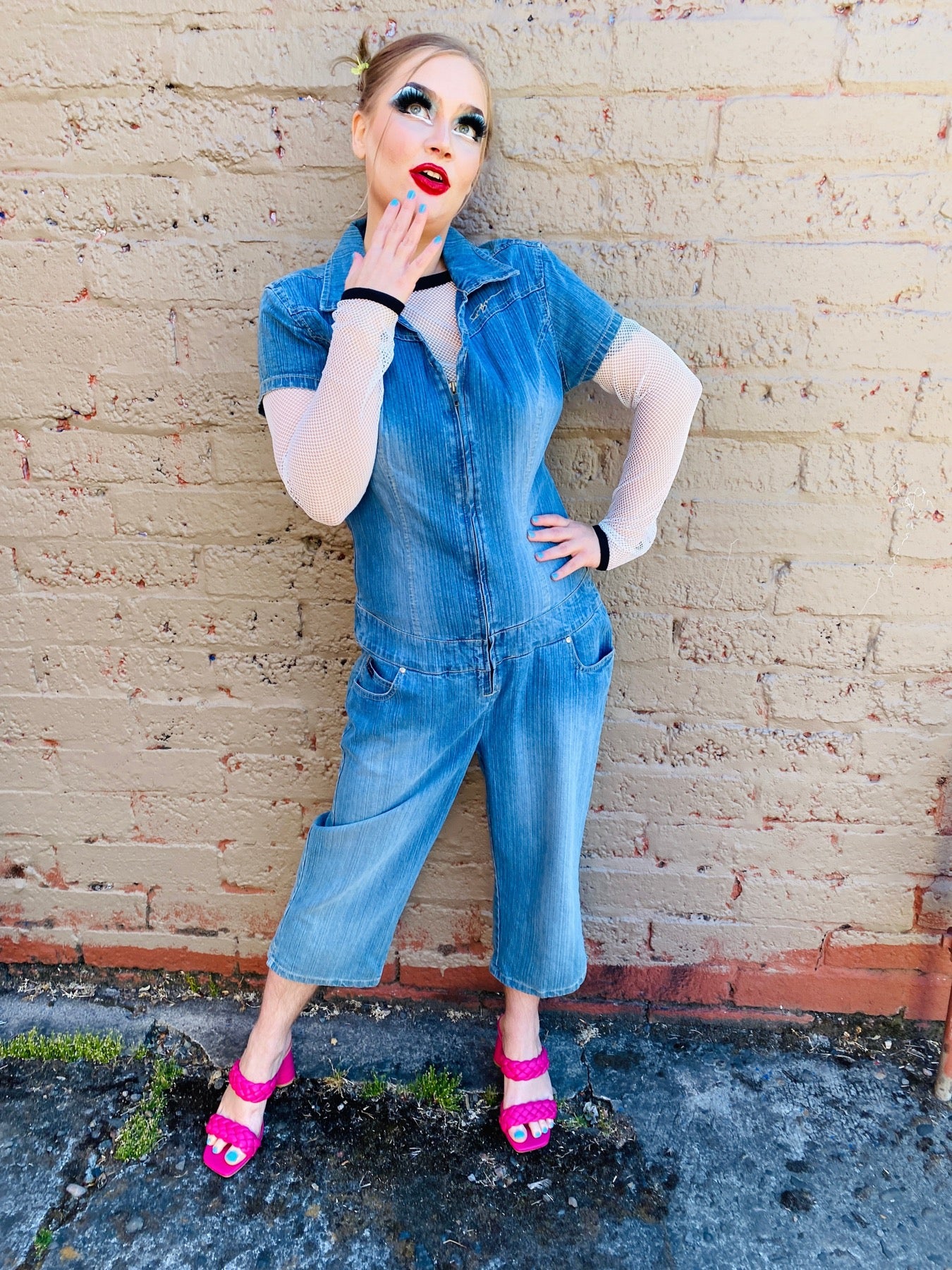 Y2K FUBU DENIM CROPPED JUMPSUIT
