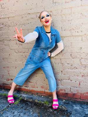Y2K FUBU DENIM CROPPED JUMPSUIT