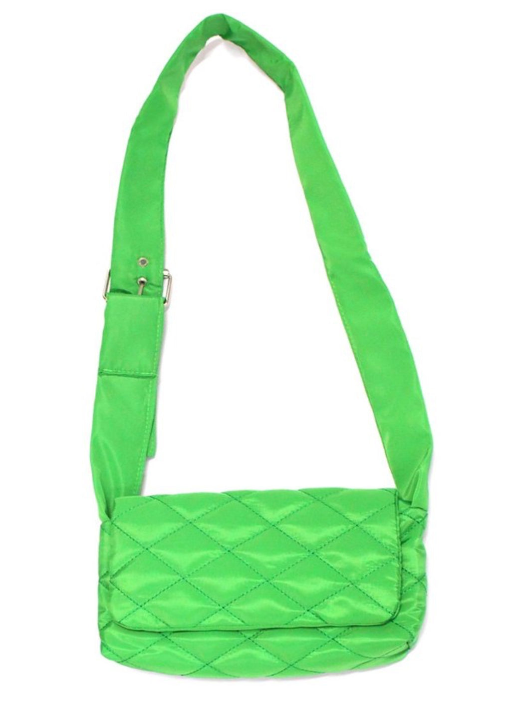GREEN QUILTED CROSS BODY BAG