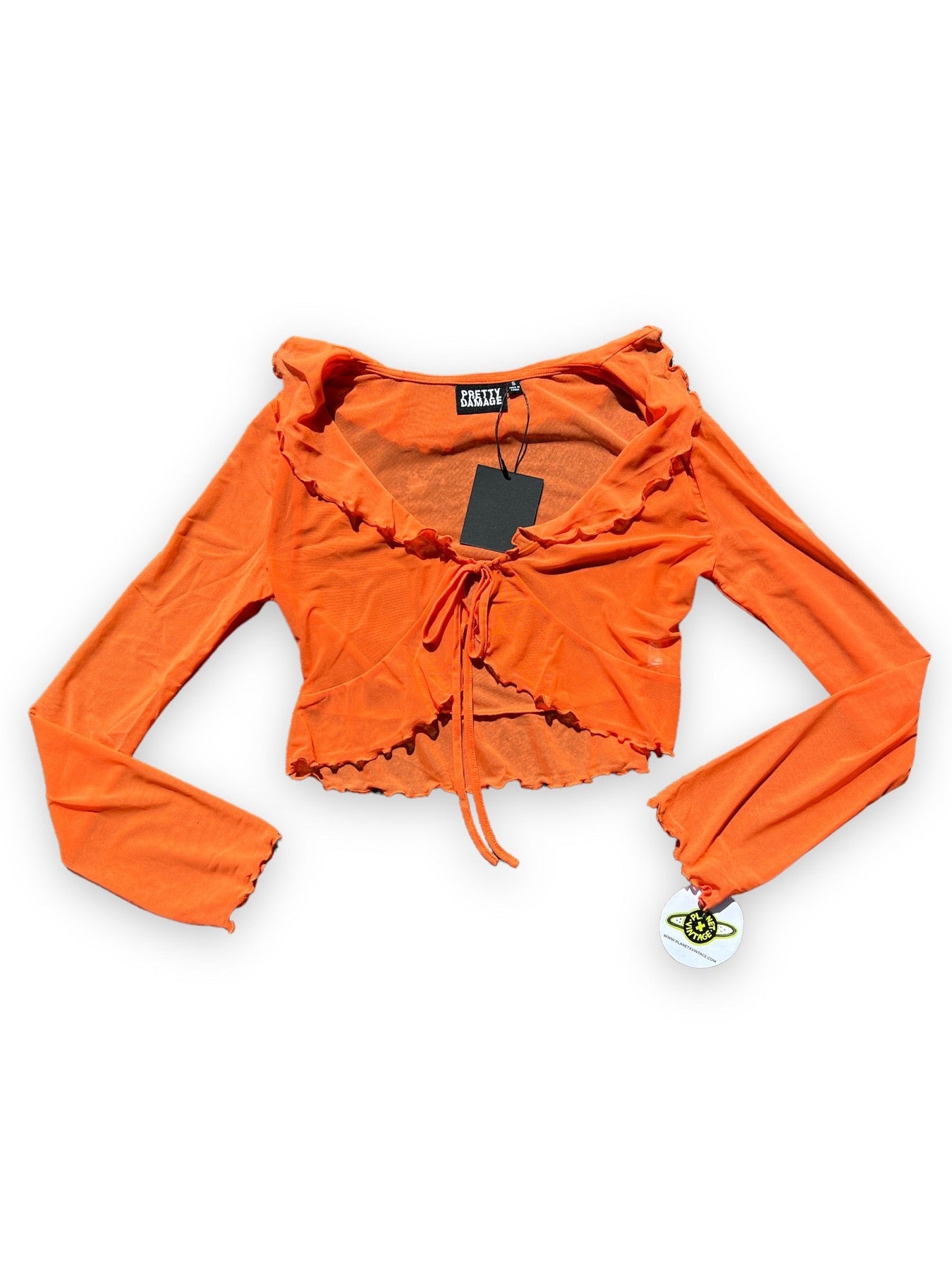 ORANGE MESH RUFFLE TOP