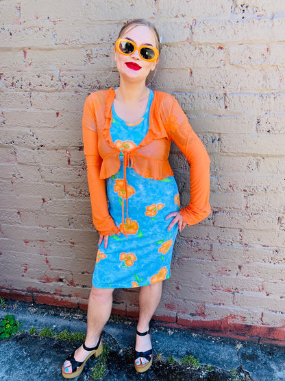 ORANGE MESH RUFFLE TOP