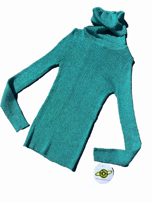 RAFIQUE TEAL GLITTER TURTLENECK SWEATER