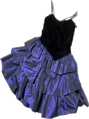 80s STEPPIN’ OUT VELVET & PURPLE RUFFLE PARTY DRESS