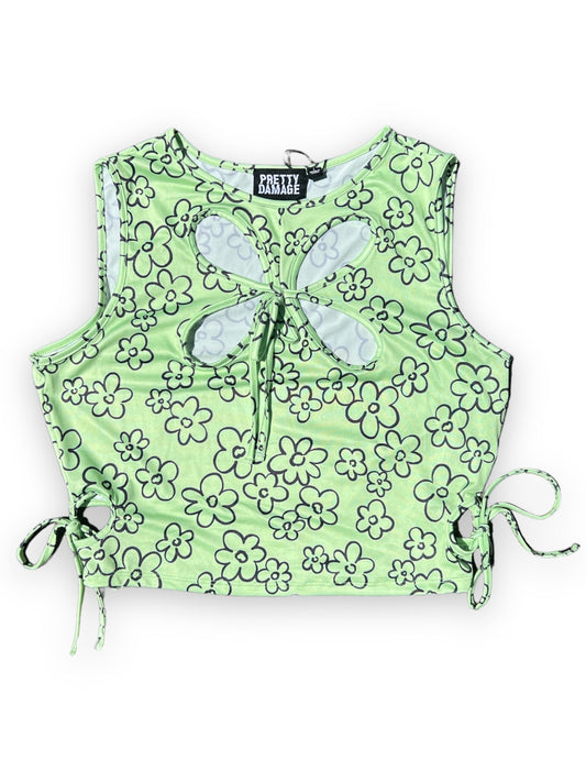 KEY LIME FLORAL CUT OUT TANK TOP