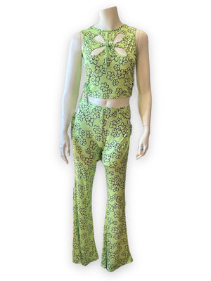 KEY LIME FLORAL CUT OUT PANTS
