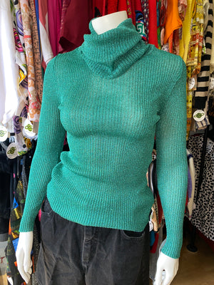 RAFIQUE TEAL GLITTER TURTLENECK SWEATER