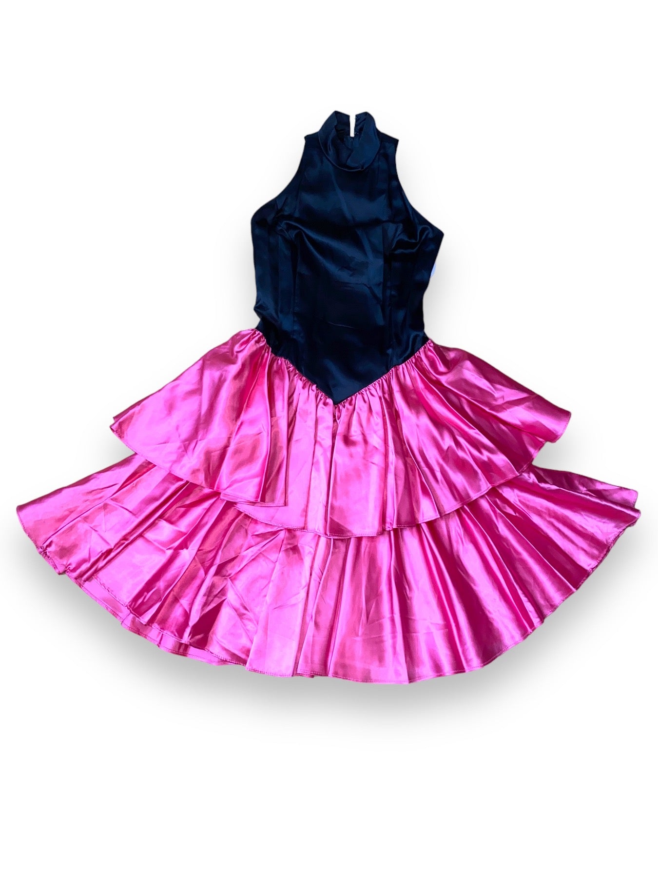 BLACK & PINK SATIN RUFFLE DRESS