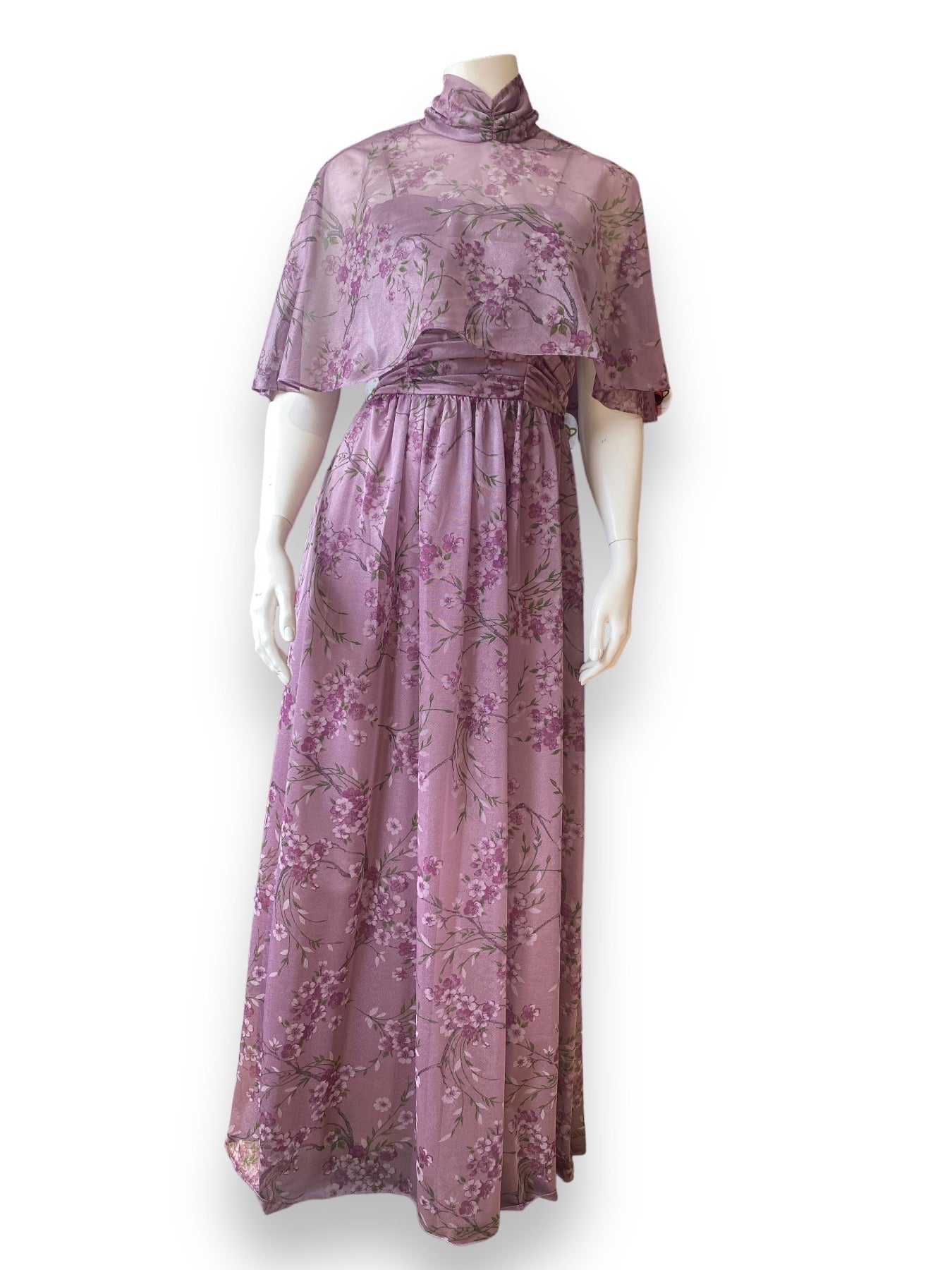 70s LILAC FLORAL MAXI DRESS & CAPLET SET