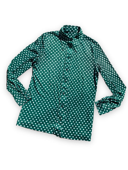 70s GREEN POLKA DOT LONG SLEEVE SHIRT