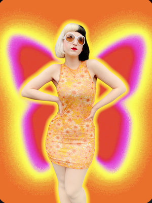 SUNSHINE DAISY LINED MESH TANK DRESS