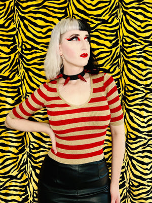 XOXO RED & GOLD GLITTER STRIPED SWEATER