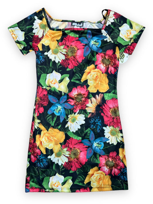 AQUA BLUES FLORAL PHOTO PRINT DRESS