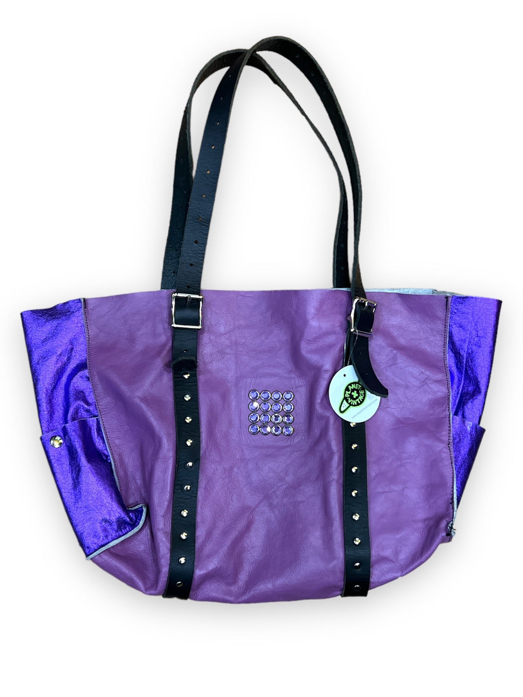 Y2K METALLIC PURPLE LEATHER TOTE BAG