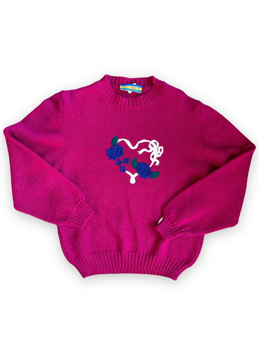 BRYN CONNELLY EMBROIDERED HEART MAROON SWEATER