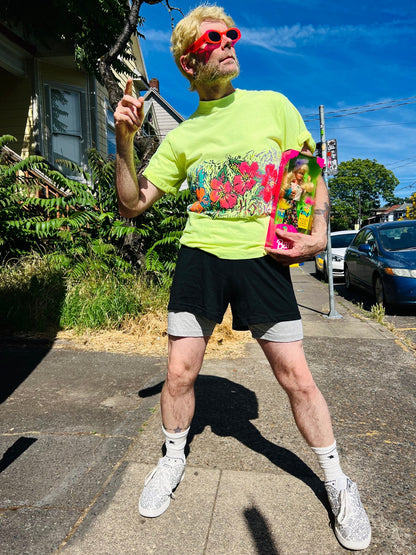 HOBIE HIGHLIGHTER YELLOW NEON HIBISCUS TEE