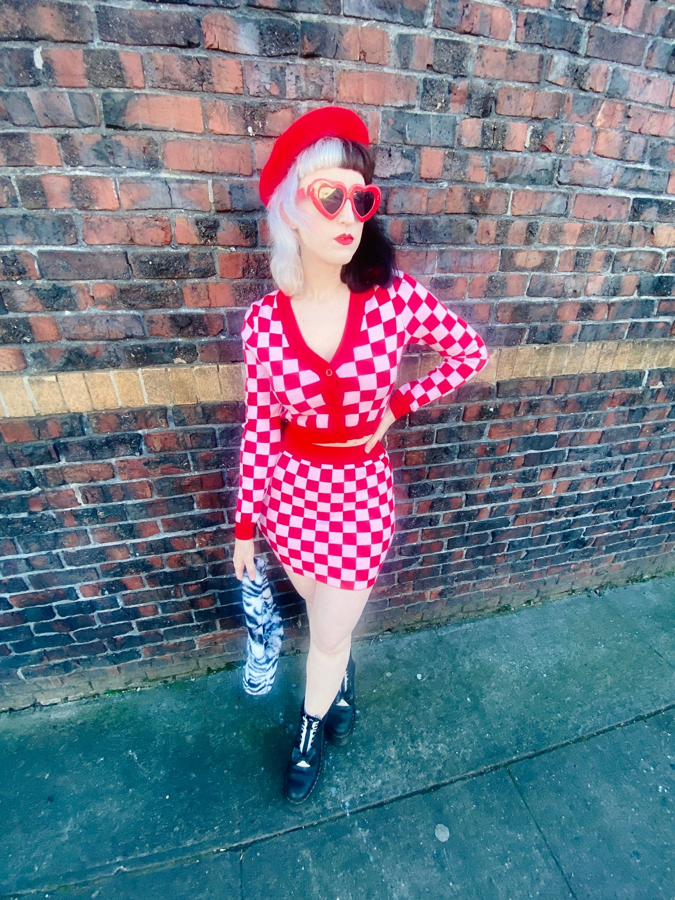 RED CHECKERED MINI SKIRT