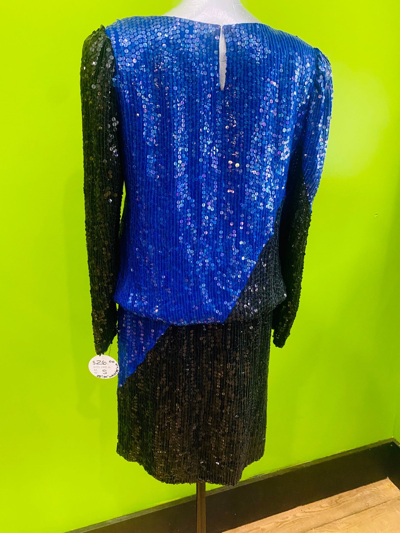 ST. MARTIN BLUE & BLACK SEQUIN PARTY DRESS