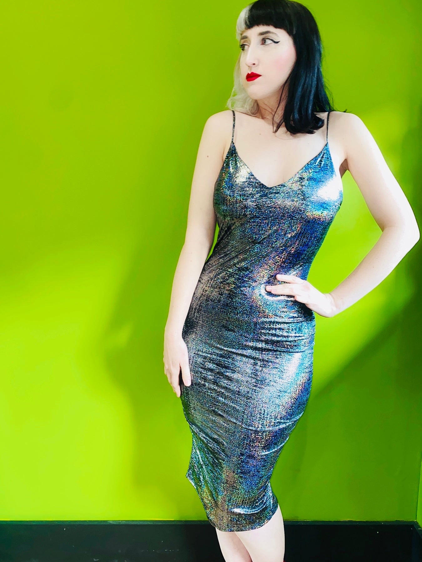 RAINBOW GLITTER SILVER FOIL DRESS