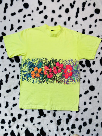 HOBIE HIGHLIGHTER YELLOW NEON HIBISCUS TEE