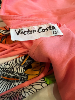 VICTOR COSTA PEACH FLORAL MAXI DRESS