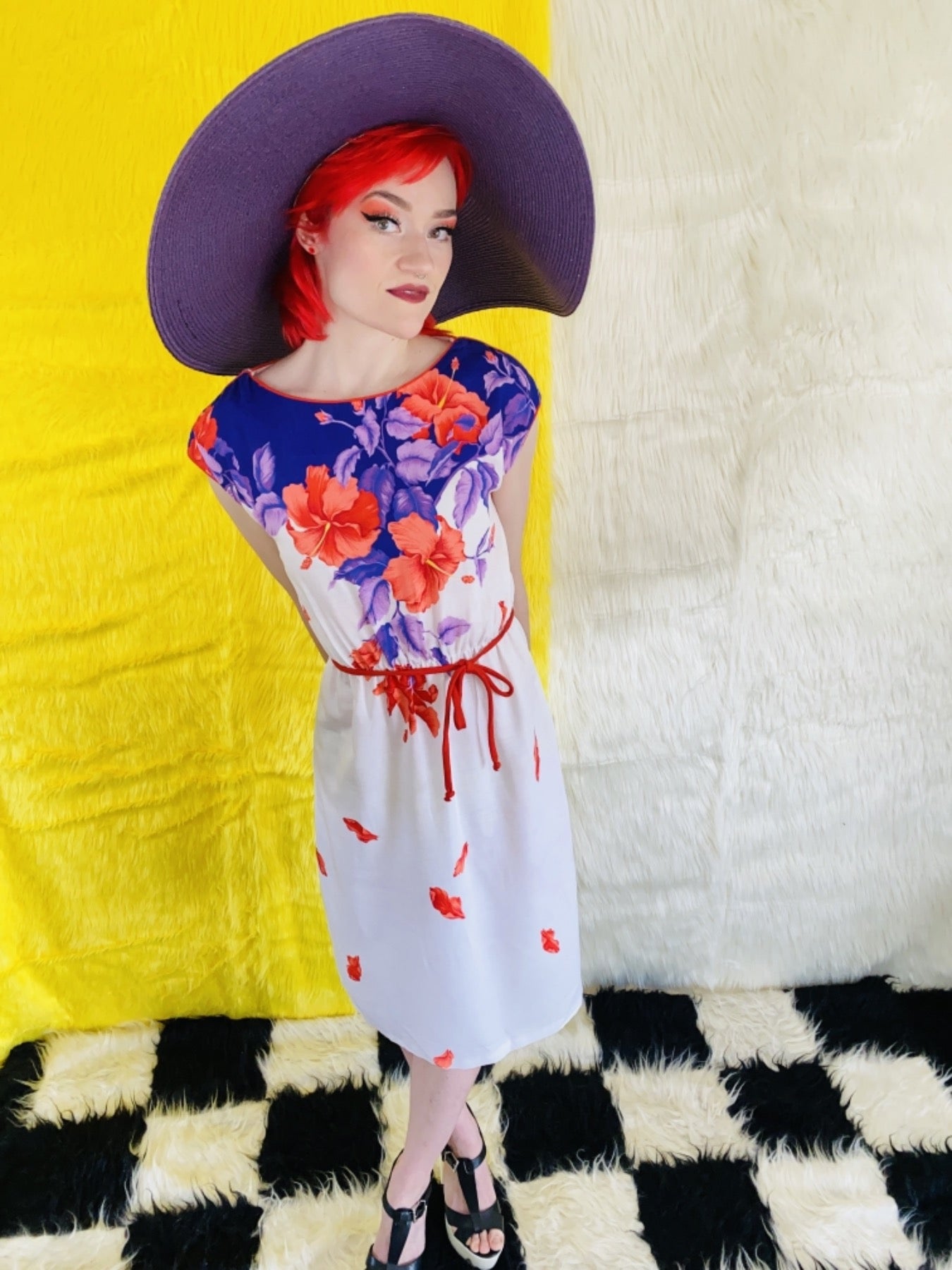 PURPLE & RED HIBISCUS DRESS