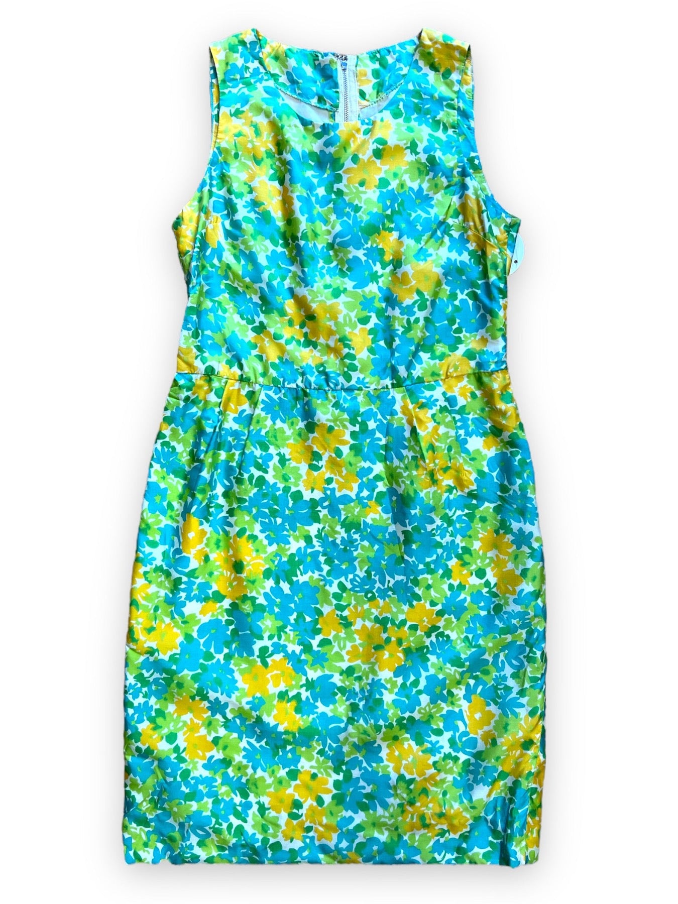 60s TEAL & YELLOW FLORAL DRESS