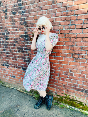 CREAM FLORAL 90s LACE BIB DRESS