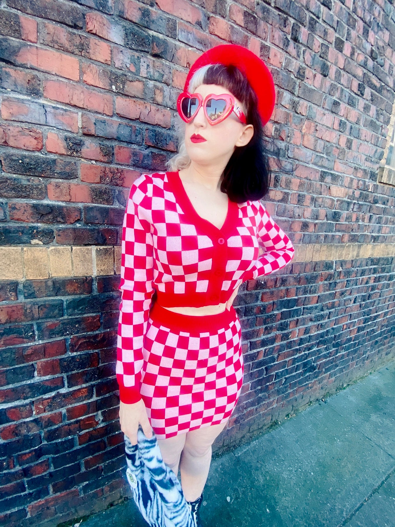 RED CHECKERED MINI SKIRT