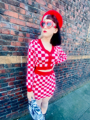 RED CHECKERED MINI SKIRT