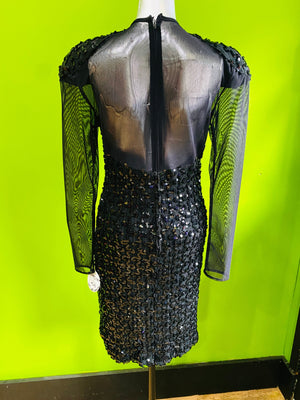 BETSY ADAMS SEQUIN & MESH MINI DRESS
