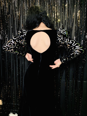 DAVE & JOHNNY VELVET SEQUIN SQUIGGLE PARTY DRESS
