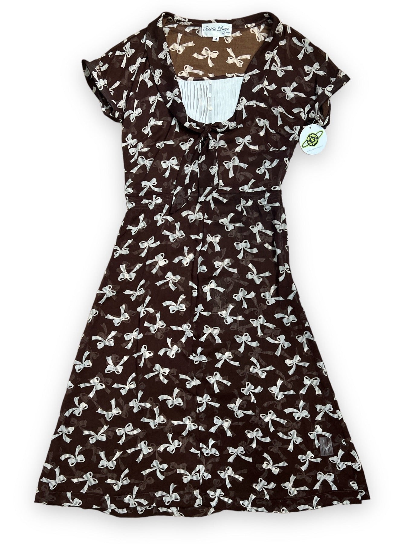 BETTY PAGE BROWN BOW PRINT DRESS