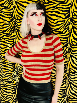 XOXO RED & GOLD GLITTER STRIPED SWEATER