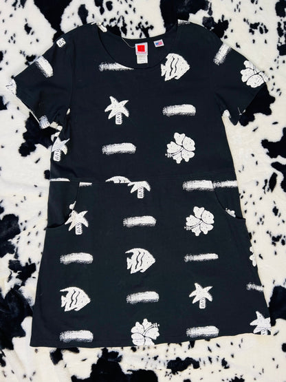 RED GINGER BLACK & WHITE FISH DRESS