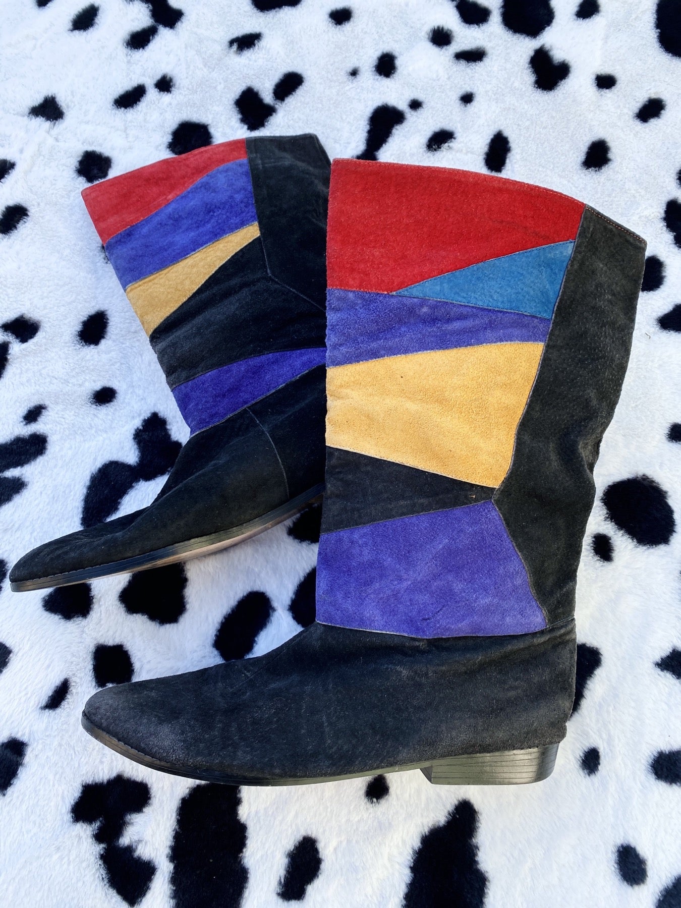 Leather Colorblock Pattern Sock Boots