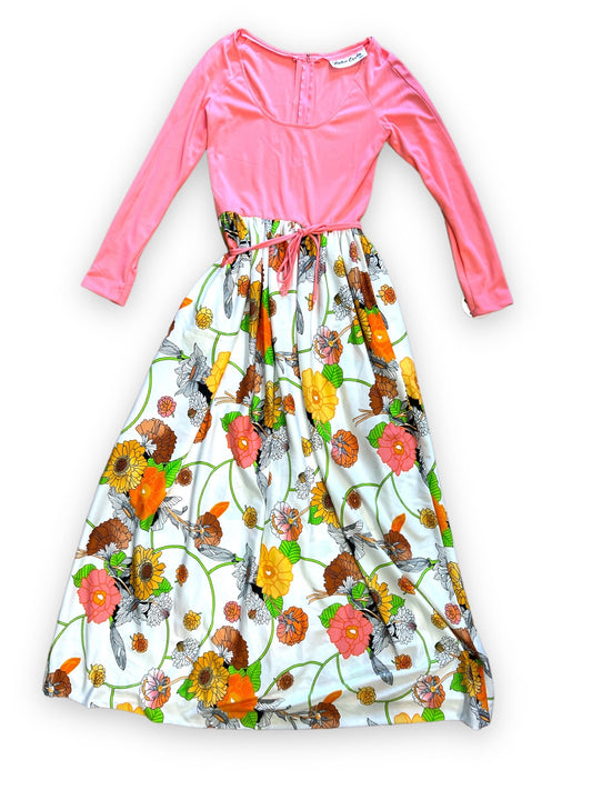 VICTOR COSTA PEACH FLORAL MAXI DRESS