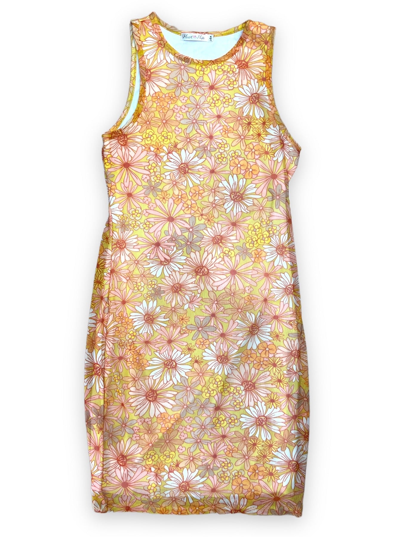 SUNSHINE DAISY LINED MESH TANK DRESS