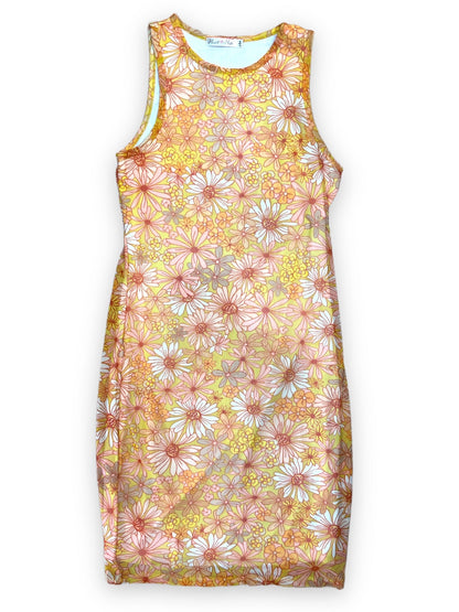 SUNSHINE DAISY LINED MESH TANK DRESS