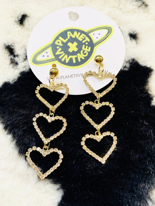 RHINESTONE TRIPLE HEART EARRINGS