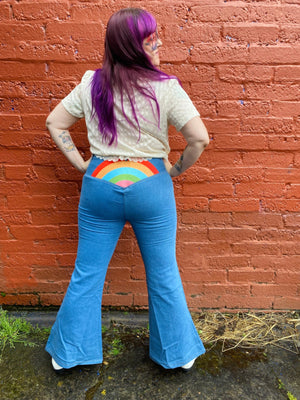 RAINBOW EMBROIDERED BELL BOTTOM JEANS