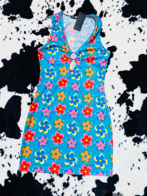O RING FLORAL TANK DRESS
