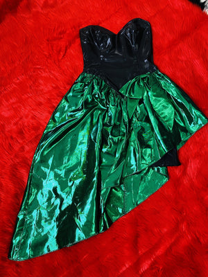 ASYMMETRICAL GREEN STRAPLESS DRESS