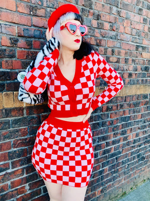 RED CHECKERED MINI SKIRT
