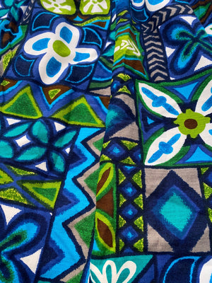 70s BLUE TROPICAL FLORAL MAXI SKIRT