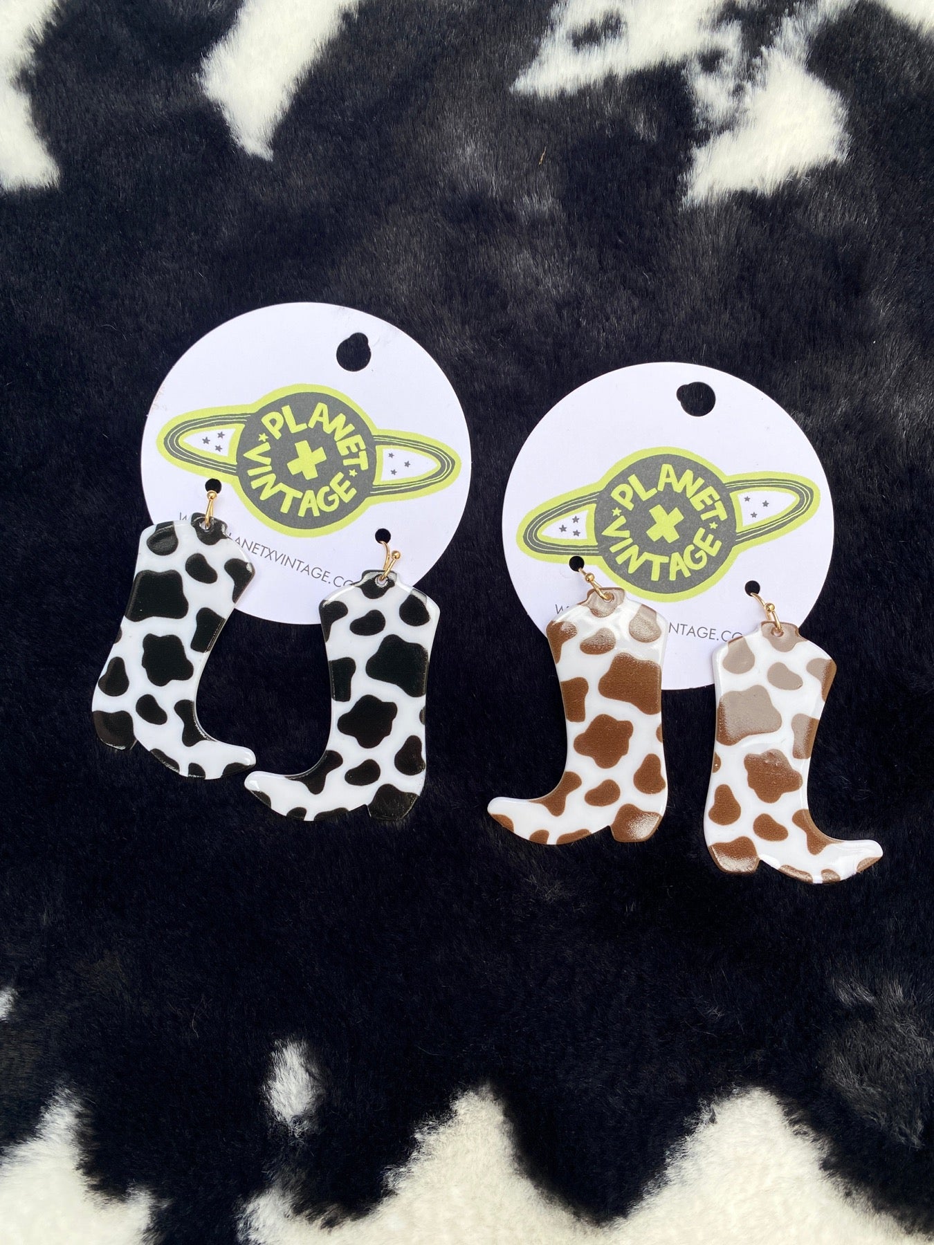 COW PRINT BOOT EARRINGS