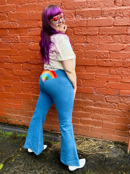 RAINBOW EMBROIDERED BELL BOTTOM JEANS